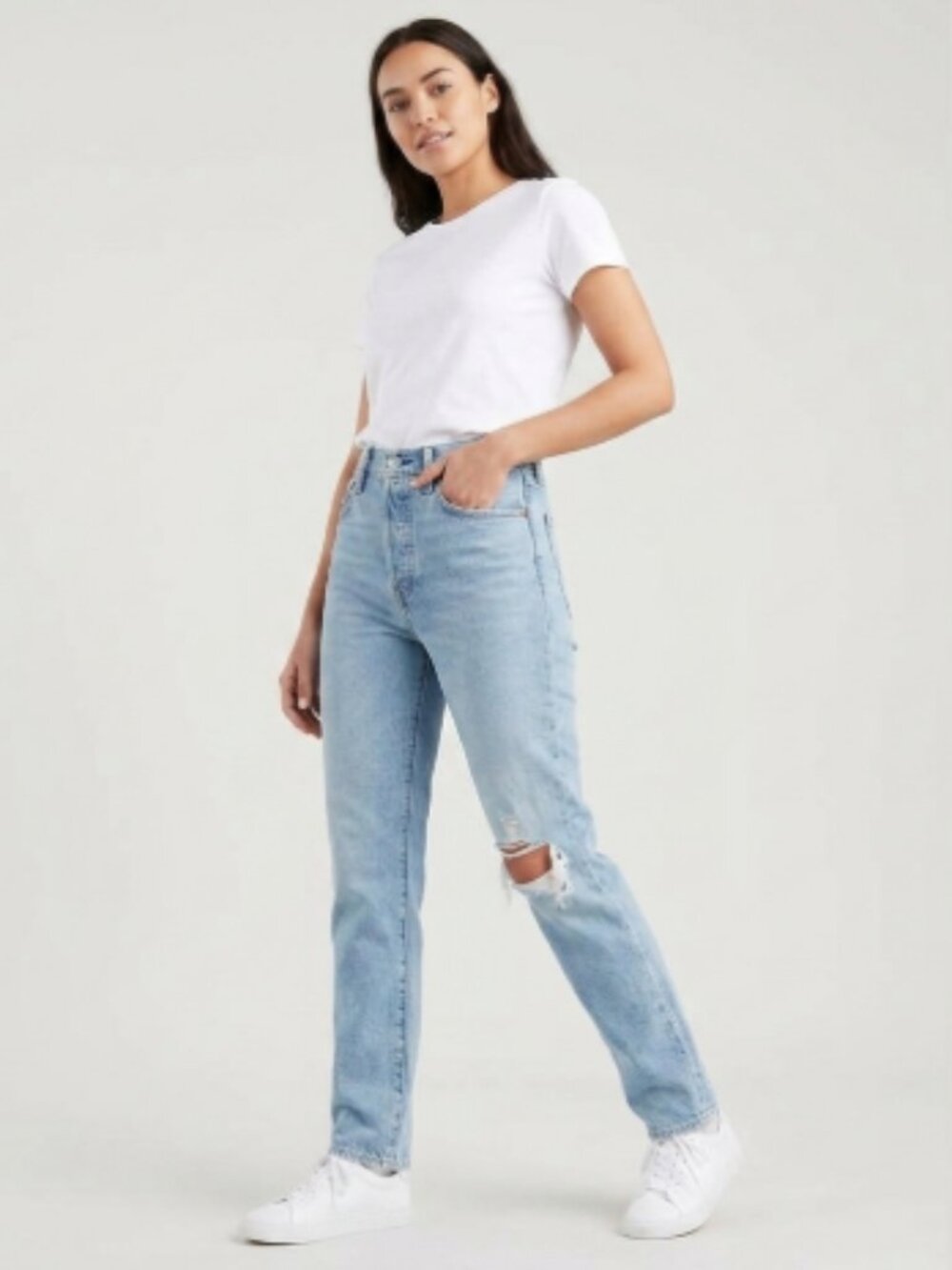 Levis Premium Wedgie Straight Distressed High Rise Light Wash Jeans Size 27